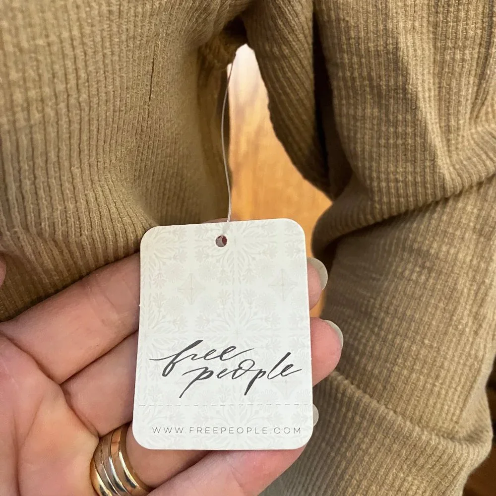 Free People Addie Top - Long Sleeve Off-Shoulder Ribbed Top in Tan